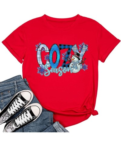 Winter T-Shirt for Women Family Christmas Party Tops Funny Xmas Baby It's Cold Outside Snowman Graphic Tees 31-red $11.39 T-S...