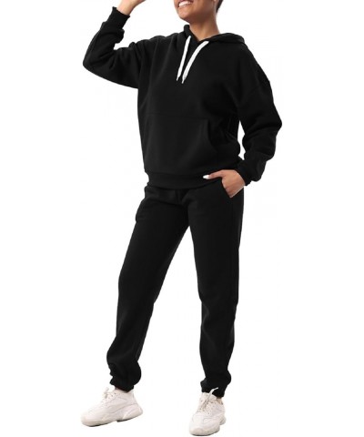 Women 2 Piece Outfits Fleece Sweatsuits Tracksuits Lounge Pullover Hoodie Sets with Pockets 205-black $10.78 Activewear