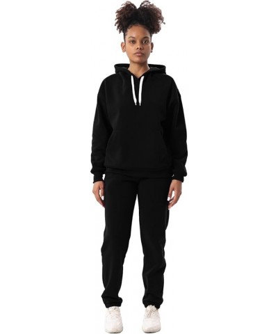 Women 2 Piece Outfits Fleece Sweatsuits Tracksuits Lounge Pullover Hoodie Sets with Pockets 205-black $10.78 Activewear