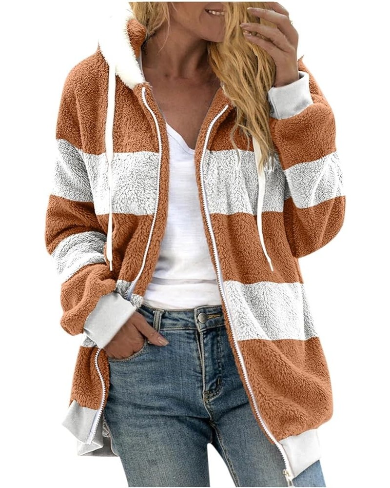 Oversized Fuzzy Fleece Jackets For Women,Fashion 2023 Color Block Faux Fur Cardigan Coat Shaggy Warm Winter Outerwear 01-brow...