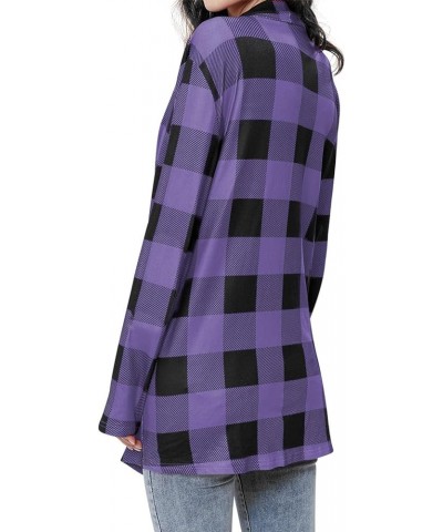 Women's Long Sleeve Open Front Cardigan Buffalo Plaid Knitted Tops Shirts Xa-purple $9.85 Sweaters