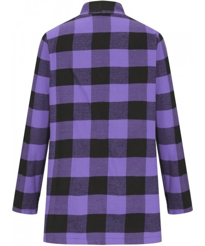 Women's Long Sleeve Open Front Cardigan Buffalo Plaid Knitted Tops Shirts Xa-purple $9.85 Sweaters