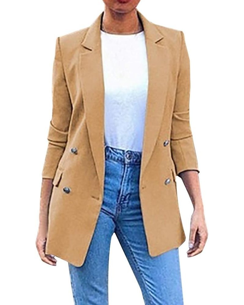 Women's Turn Down Collar Blazer Open Front Casual Long Sleeve Jackets Button Down Slim Work Cardigan Suit Coats Khaki $11.09 ...