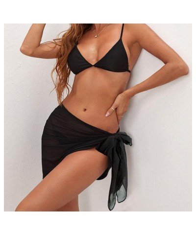 Women Cover Ups Beach Swimsuit Sarongs Semi-Sheer Coverups for Bathing Suits Skirt Chiffon C-black $10.50 Swimsuits