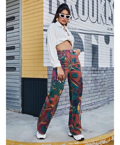 Women's Cow Print Ripped Jeans High Waisted Button Skinny Denim Pants Multicolor Floral $24.83 Jeans