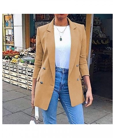 Women's Turn Down Collar Blazer Open Front Casual Long Sleeve Jackets Button Down Slim Work Cardigan Suit Coats Khaki $11.09 ...