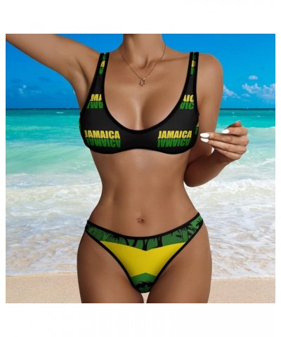 Bikini Sets Jamaica Flag Women's Swimwear Cute Bathing Suit Ruched High Cut Swimsuit Summer M Medium Style-1 $22.67 Swimsuits