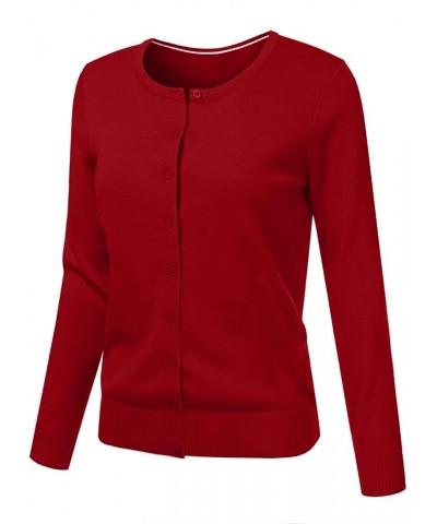 Women's Basic Long Sleeve Crew Neck Button Down Simple Sweater Cardigan Jlwj120-red $9.22 Sweaters