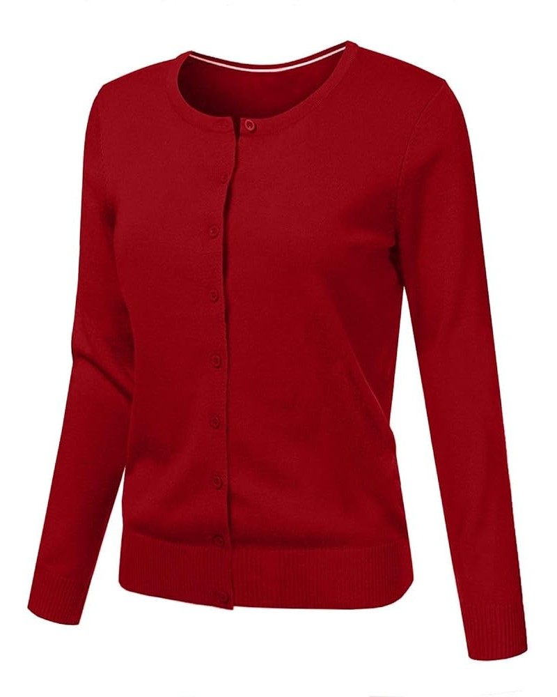 Women's Basic Long Sleeve Crew Neck Button Down Simple Sweater Cardigan Jlwj120-red $9.22 Sweaters