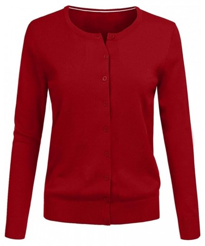 Women's Basic Long Sleeve Crew Neck Button Down Simple Sweater Cardigan Jlwj120-red $9.22 Sweaters