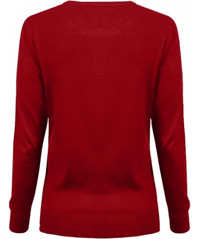 Women's Basic Long Sleeve Crew Neck Button Down Simple Sweater Cardigan Jlwj120-red $9.22 Sweaters