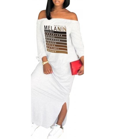 Women's Casual Off Shoulder Maxi Dress - African Print Summer Loose Long Sleeve Tunic T Shirt Dresses with Pockets White-a $2...