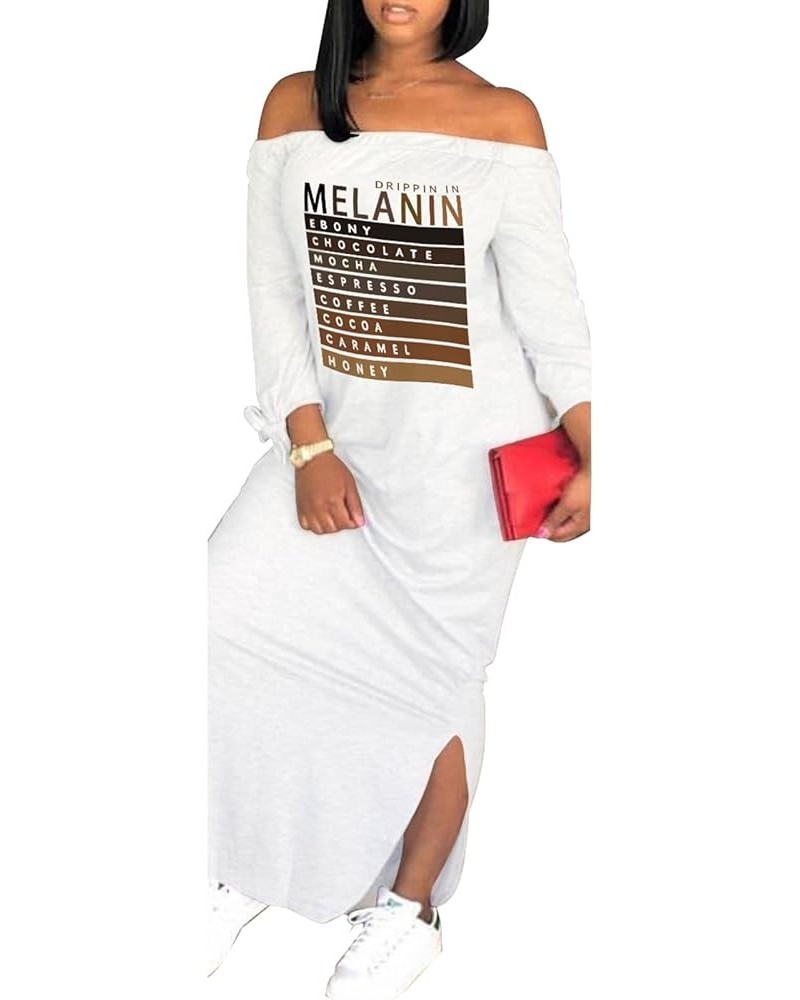 Women's Casual Off Shoulder Maxi Dress - African Print Summer Loose Long Sleeve Tunic T Shirt Dresses with Pockets White-a $2...