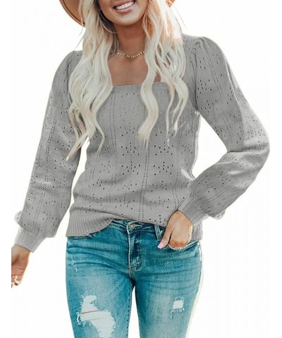 Womens Sweaters 2024 Fashion Trendy Puff Sleeve Casual Knit Square Neck Soft Cute Pullover Tunic Tops 02-light Grey $24.29 Sw...