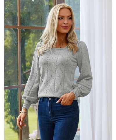 Womens Sweaters 2024 Fashion Trendy Puff Sleeve Casual Knit Square Neck Soft Cute Pullover Tunic Tops 02-light Grey $24.29 Sw...