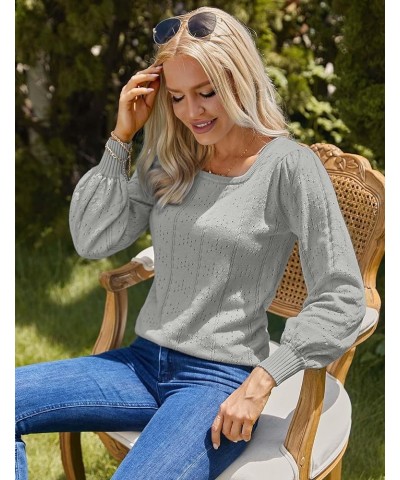 Womens Sweaters 2024 Fashion Trendy Puff Sleeve Casual Knit Square Neck Soft Cute Pullover Tunic Tops 02-light Grey $24.29 Sw...