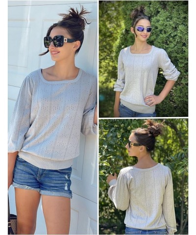 Womens Sweaters 2024 Fashion Trendy Puff Sleeve Casual Knit Square Neck Soft Cute Pullover Tunic Tops 02-light Grey $24.29 Sw...