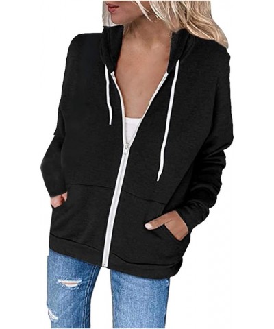 Womens Zip Up Hoodie 2023 Fall Fashion Clothes Long Sleeve Lightweight Hooded Sweatshirts Casual Loose Jackets 02 Black $6.81...