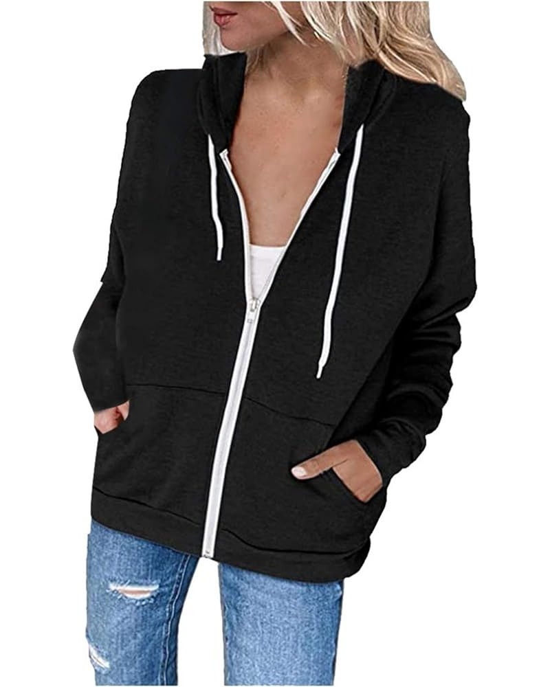 Womens Zip Up Hoodie 2023 Fall Fashion Clothes Long Sleeve Lightweight Hooded Sweatshirts Casual Loose Jackets 02 Black $6.81...