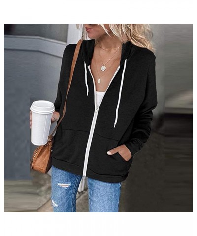 Womens Zip Up Hoodie 2023 Fall Fashion Clothes Long Sleeve Lightweight Hooded Sweatshirts Casual Loose Jackets 02 Black $6.81...