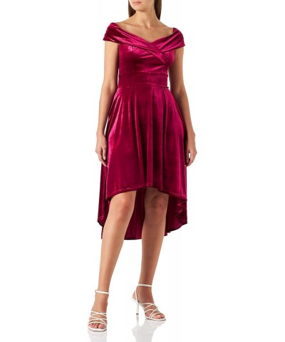 Velvet Cocktail Dresses for Women Wedding Guest High Low Off The Shoulder Dress Wine Red S $18.23 Dresses