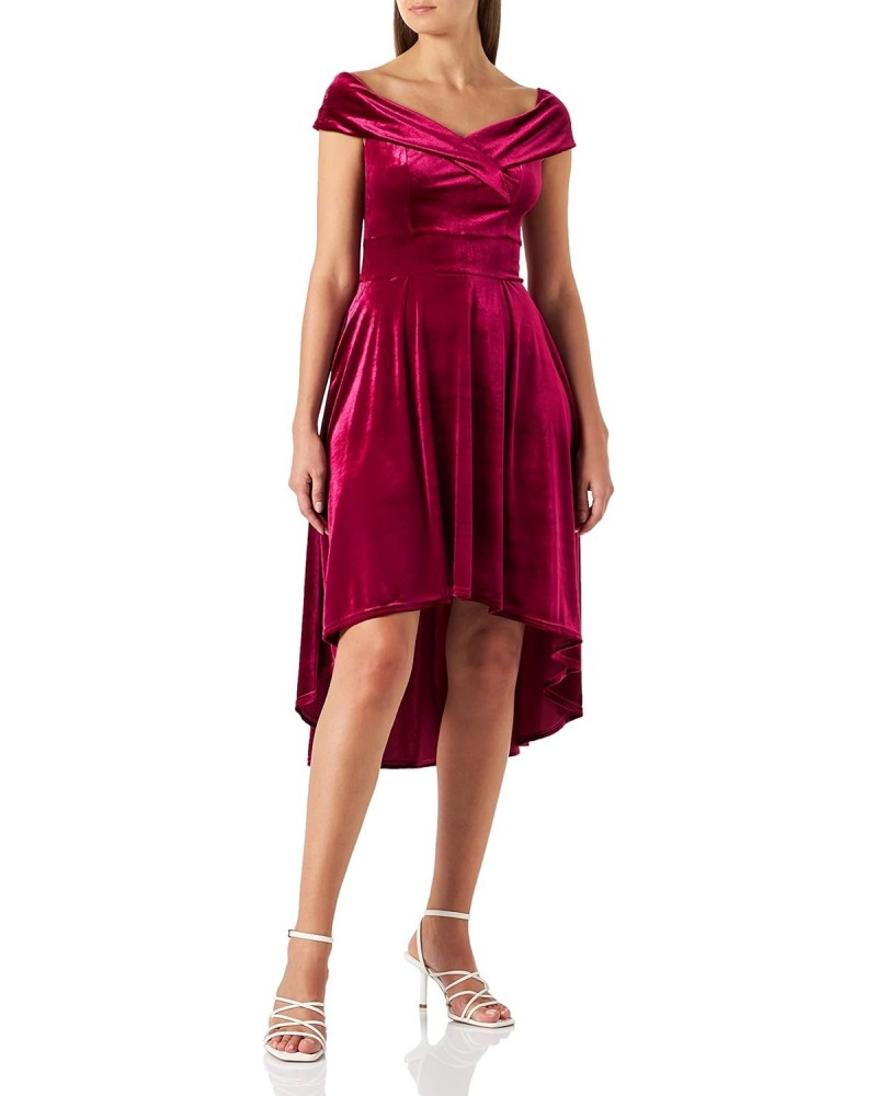 Velvet Cocktail Dresses for Women Wedding Guest High Low Off The Shoulder Dress Wine Red S $18.23 Dresses