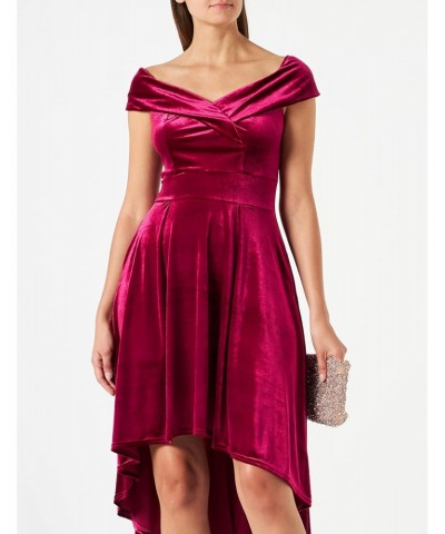 Velvet Cocktail Dresses for Women Wedding Guest High Low Off The Shoulder Dress Wine Red S $18.23 Dresses