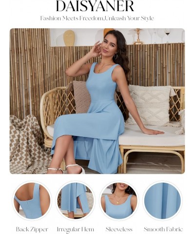 Women Sleeveless Ruffle Crew Neck Dress Split Flowy Wedding Guest A Line Irregular Hem Semi Formal Midi Dress Blue $18.90 Dre...