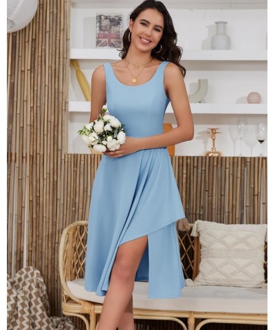 Women Sleeveless Ruffle Crew Neck Dress Split Flowy Wedding Guest A Line Irregular Hem Semi Formal Midi Dress Blue $18.90 Dre...