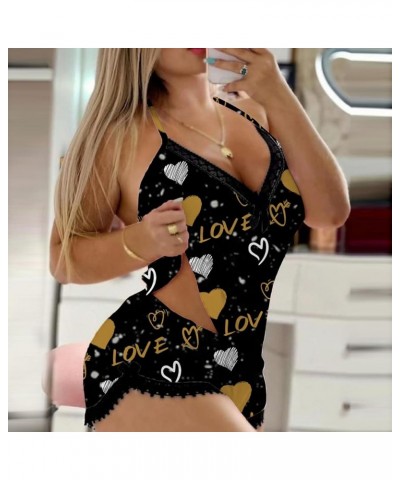 Valentine Pajamas For Women Soft Heart Print Camis Tops Shorts Set Ruffled Two Pieces Sleepwear Lounge Outfits Pjs Z0118cblac...