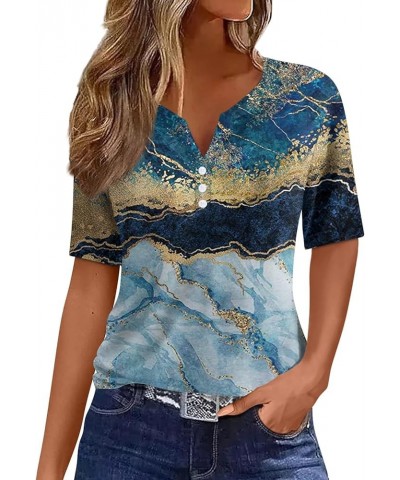 Womens Tops Henley Neck Buttons Sexy Shirts Short Sleeve Dressy Blouses 2024 Geometric Print Sweatshirts Clothes U50-blue $10...