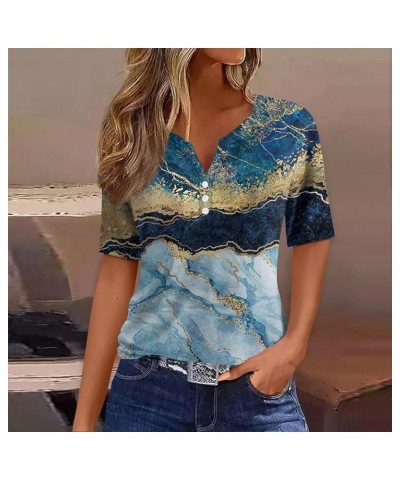 Womens Tops Henley Neck Buttons Sexy Shirts Short Sleeve Dressy Blouses 2024 Geometric Print Sweatshirts Clothes U50-blue $10...