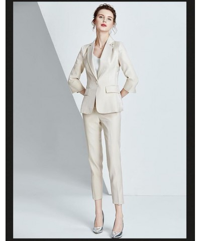 Women's Korean Version Two Pieces Suit Notch Lapel Back Vent Shiny Jacket for Business Meeting Outfit Champagne $47.13 Suits