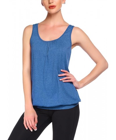 Womens Plus Size Workout Yoga Tank Top Loose Fit Athletic Tank Top Sleeveless Round Neck Racerback Tops Navy Blue $13.24 Acti...