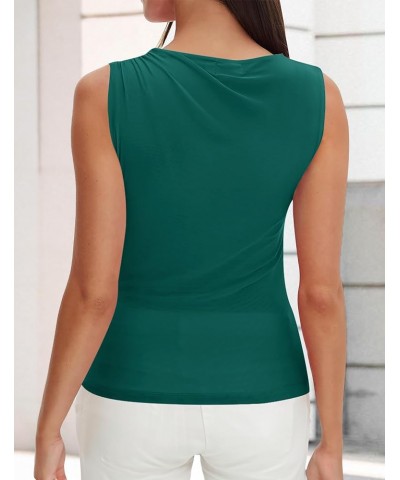 Womens Mesh Tank Top 2024 Summer Sleeveless High Neck Ruched Slim Fitted Casual Tee Shirts Tealgreen $10.39 Tanks