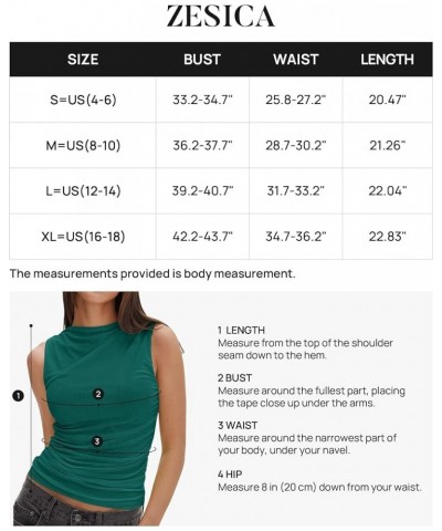 Womens Mesh Tank Top 2024 Summer Sleeveless High Neck Ruched Slim Fitted Casual Tee Shirts Tealgreen $10.39 Tanks