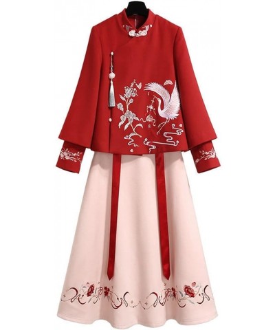 Chinese Embroidery Thin Coat Women's Coat Woolen Spring Cheongsam Hanfu Skirt (Color : Auburn, Size : L 50kg-57kg) 5XL 90kg-1...