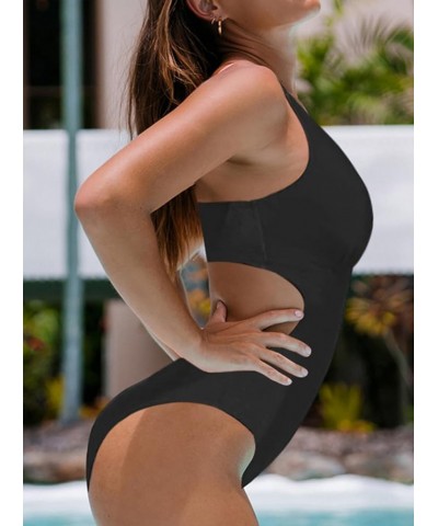 Women's V Neck Front Cross One Piece Swimsuit Halter Tie Back Bathing Suit Black a $12.69 Swimsuits