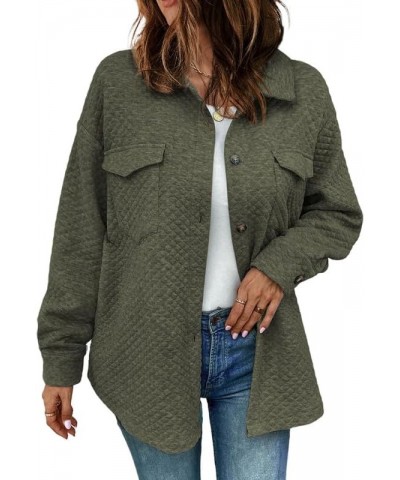 Women's Shacket Casual Lightweight Long Sleeve Quilted Jacket Button Down Winter Coats Shackets with Pockets B Green $20.79 J...