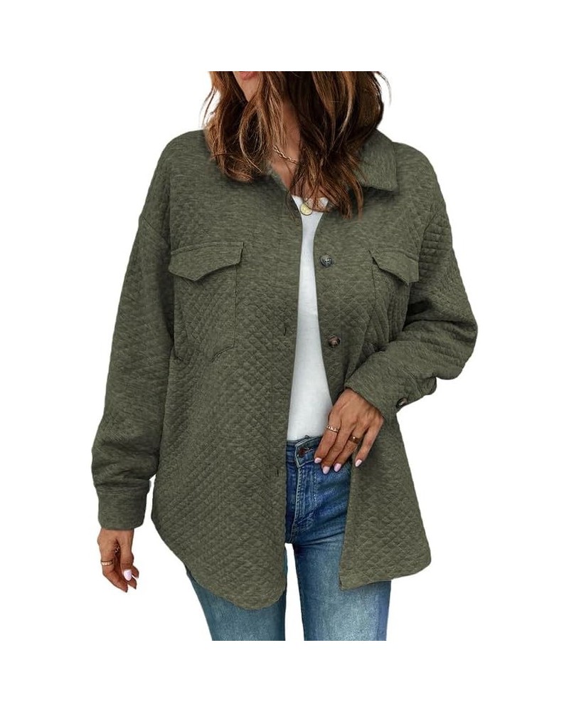 Women's Shacket Casual Lightweight Long Sleeve Quilted Jacket Button Down Winter Coats Shackets with Pockets B Green $20.79 J...