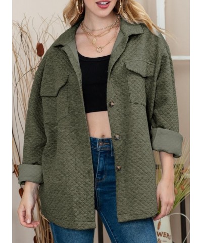 Women's Shacket Casual Lightweight Long Sleeve Quilted Jacket Button Down Winter Coats Shackets with Pockets B Green $20.79 J...