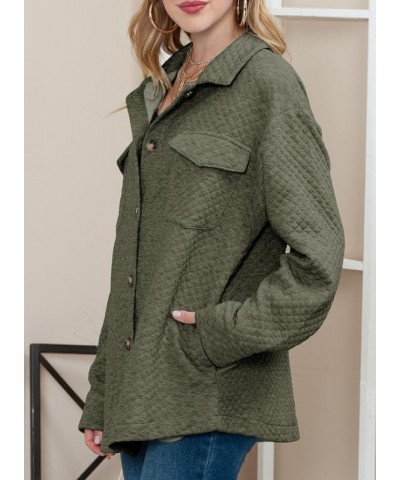 Women's Shacket Casual Lightweight Long Sleeve Quilted Jacket Button Down Winter Coats Shackets with Pockets B Green $20.79 J...