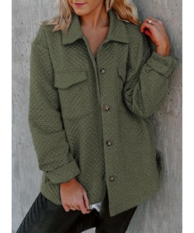 Women's Shacket Casual Lightweight Long Sleeve Quilted Jacket Button Down Winter Coats Shackets with Pockets B Green $20.79 J...