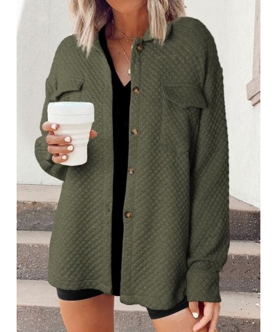 Women's Shacket Casual Lightweight Long Sleeve Quilted Jacket Button Down Winter Coats Shackets with Pockets B Green $20.79 J...