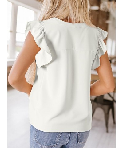 Womens Summer Tops Dressy Casual V Neck Ruffle Short Sleeve Solid Blouses Tops White $11.00 Blouses