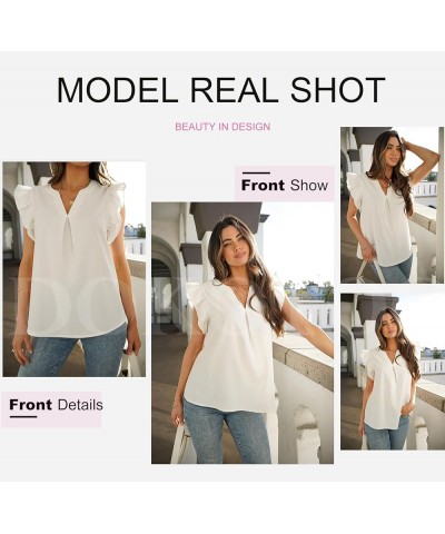 Womens Summer Tops Dressy Casual V Neck Ruffle Short Sleeve Solid Blouses Tops White $11.00 Blouses