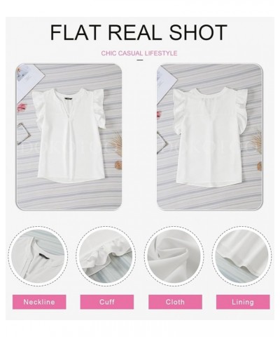 Womens Summer Tops Dressy Casual V Neck Ruffle Short Sleeve Solid Blouses Tops White $11.00 Blouses