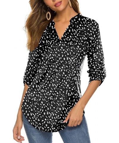 Women's Roll Up 3/4 Sleeve Floral Print V Neck Tunic Blouses Tops Shirts F-black4 $11.75 Tops