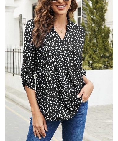 Women's Roll Up 3/4 Sleeve Floral Print V Neck Tunic Blouses Tops Shirts F-black4 $11.75 Tops