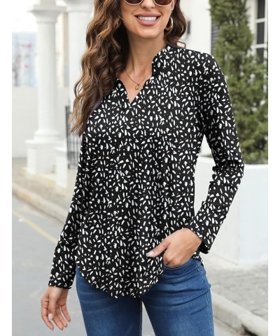 Women's Roll Up 3/4 Sleeve Floral Print V Neck Tunic Blouses Tops Shirts F-black4 $11.75 Tops